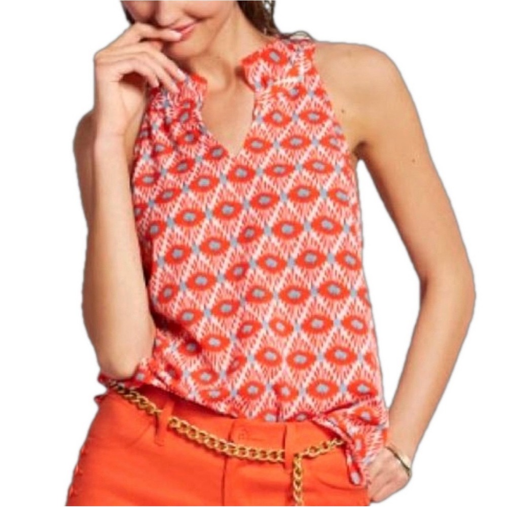Cabi Orange Sunshine Ruffle Tank Top
#5420 Geometric‎ Summer Size Medium